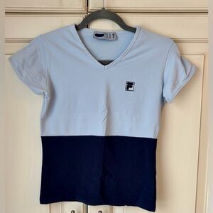 NWT Fila Women’s 2000s vintage tennis shirt sleeve top. Color block blues. Med.